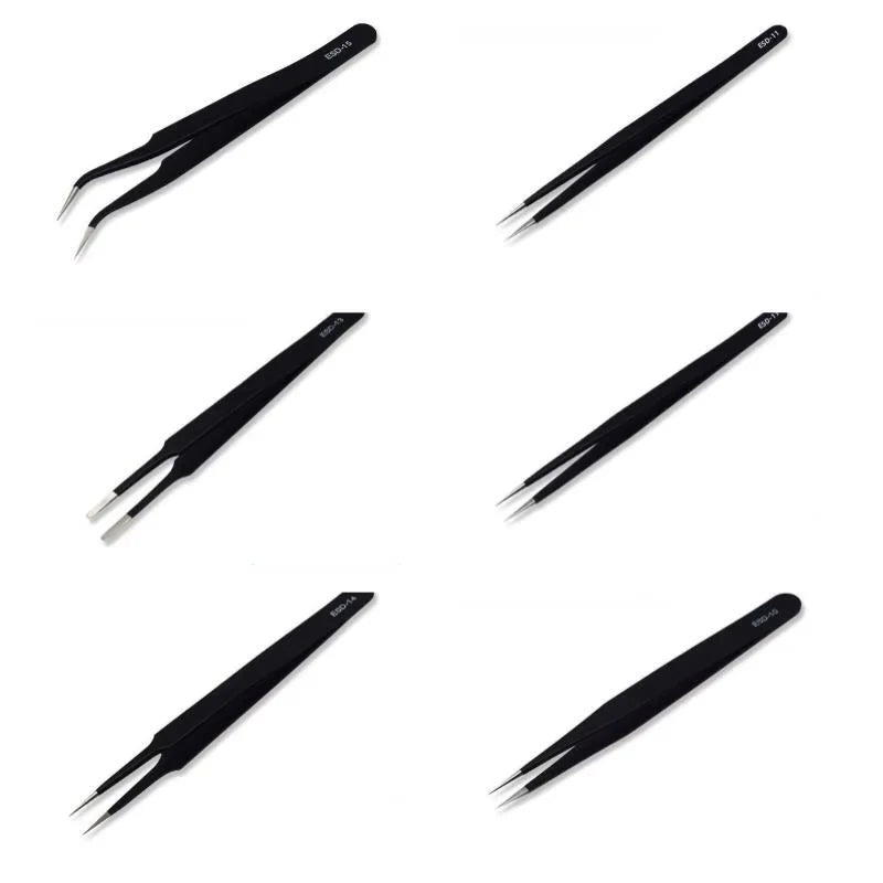 Precision Stainless Steel Tweezers Set, 6 Pieces