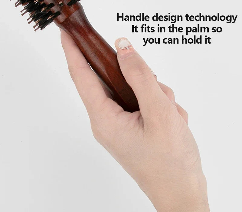 Boar Bristle Round Brush with Wooden Handle
