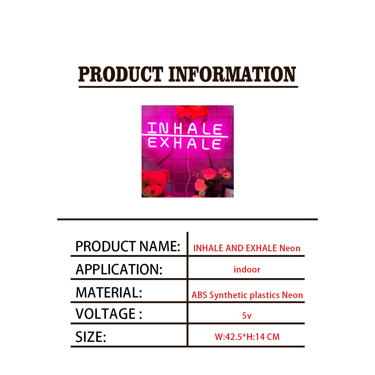 Inhale Exhale LED Neon Sign, USB Tabletop Light for Yoga Studio