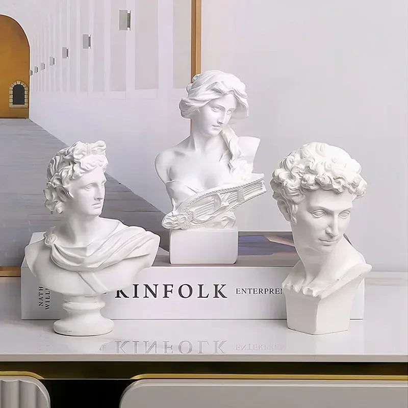 Mini David Bust Statue, White Resin Michelangelo Replica