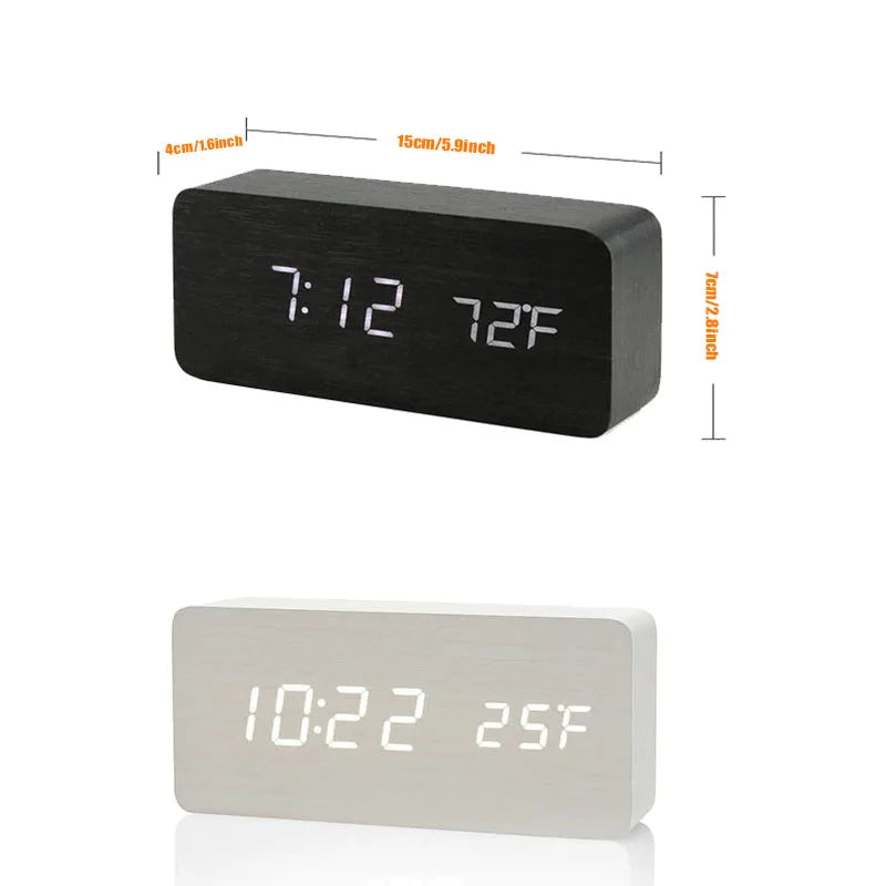 Wooden Digital Alarm Clock with Temperature