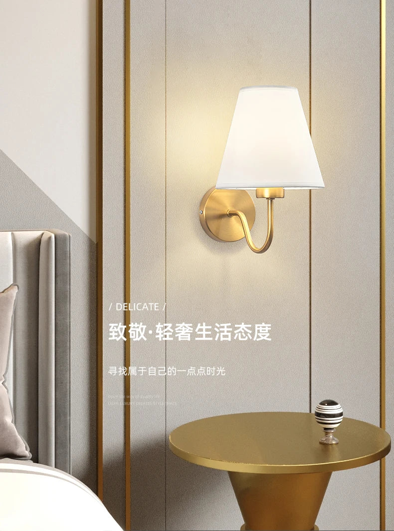 Nordic Fabric Wall Lamp, Iron Bedside Sconce with Cloth Shade, E27