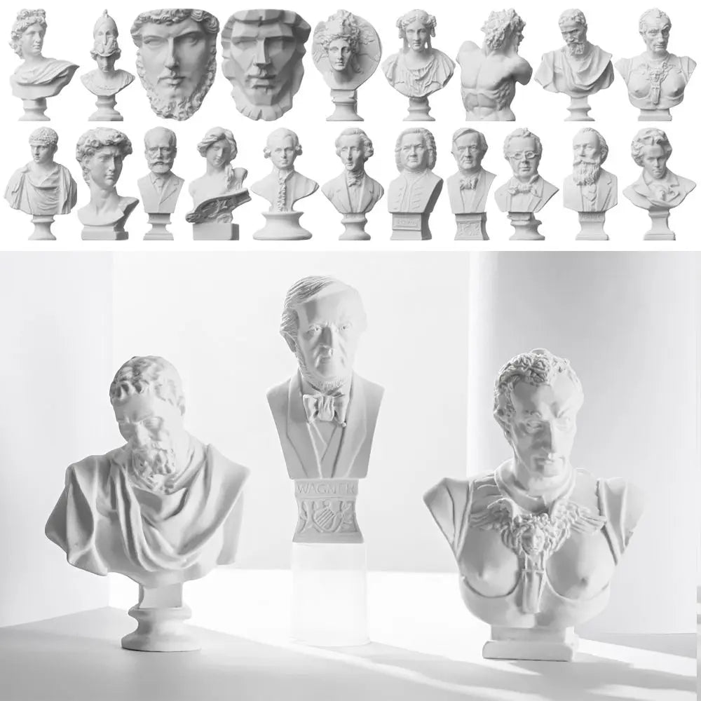 Mini Greek Bust Statue, Plaster Style Resin Figurine