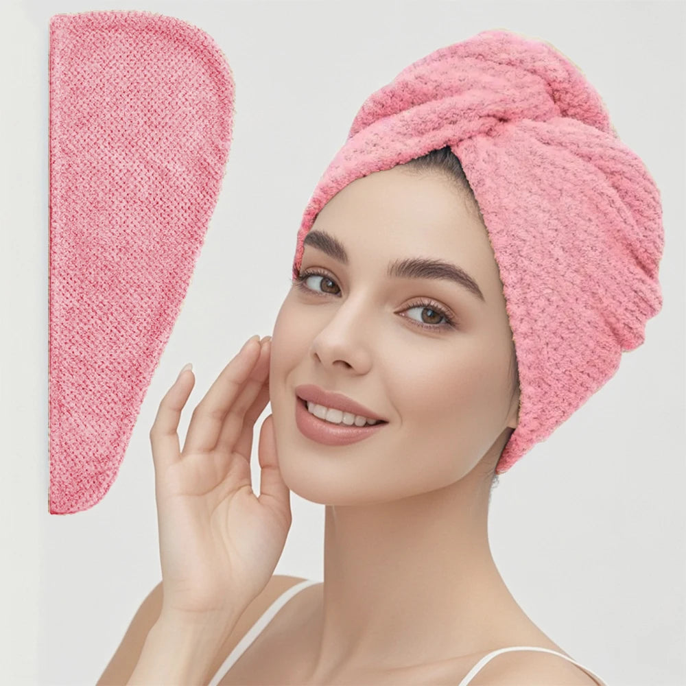Hair Towel Wrap, Textured Quick Dry Button Hair Turban