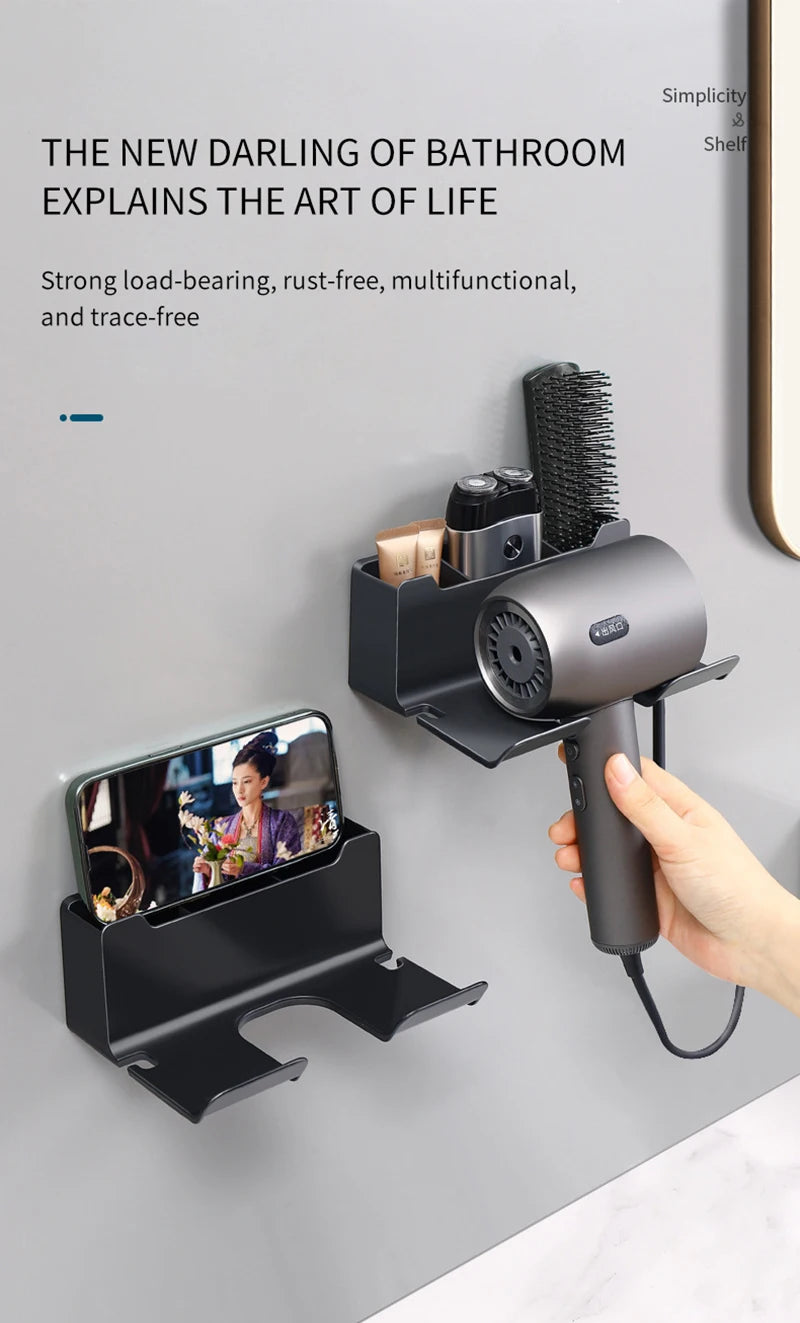 Hair Dryer Holder, Wall Mounted Bathroom Styling Tool Rack