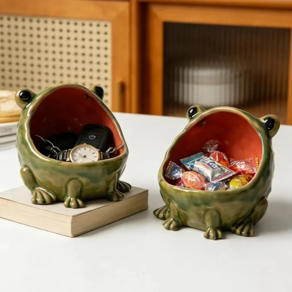 Ceramic Frog Trinket Bowl, Glossy Catchall Dish for Entryway