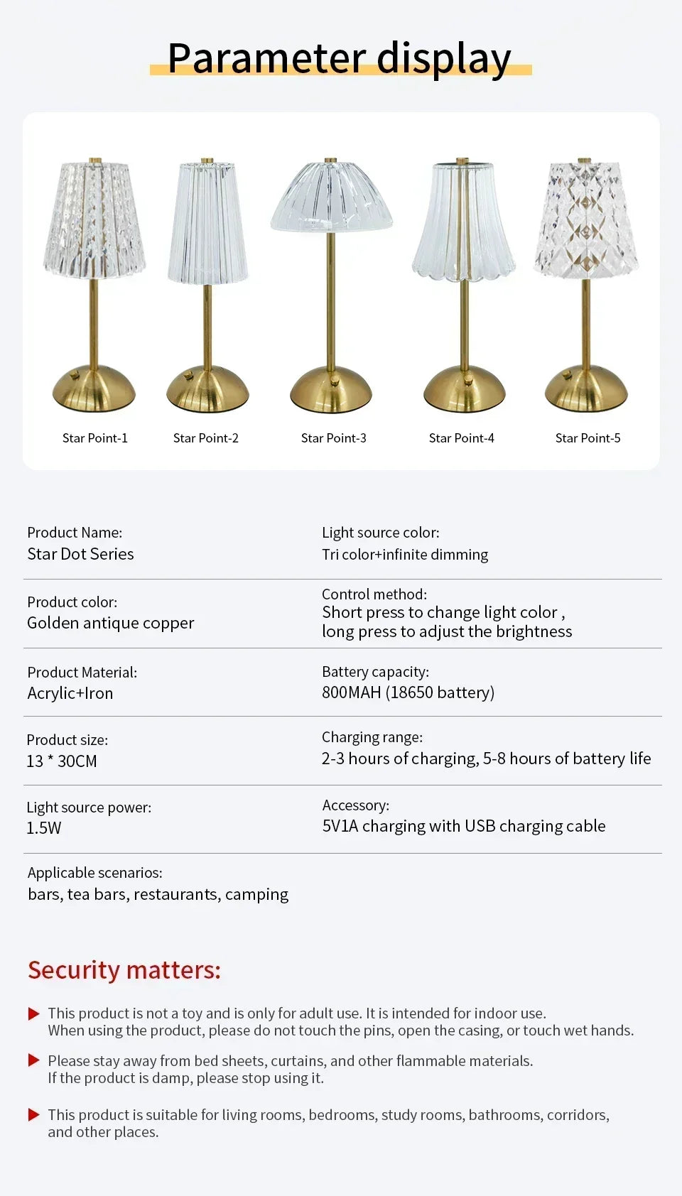 Crystal Touch Table Lamp, USB Rechargeable