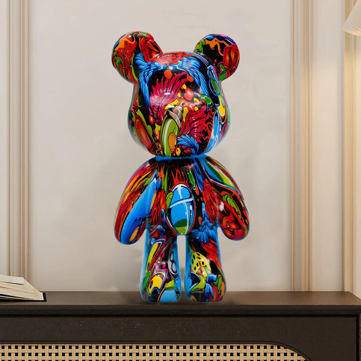 Fluid Bear Statue, Colorful Graffiti Resin Sculpture, 8 Inch
