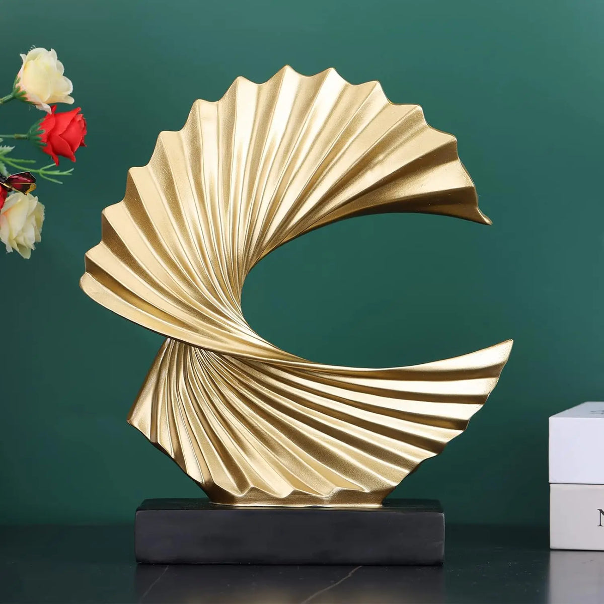 Gold Ocean Wave Sculpture, Art Deco Abstract Resin Tabletop Statue