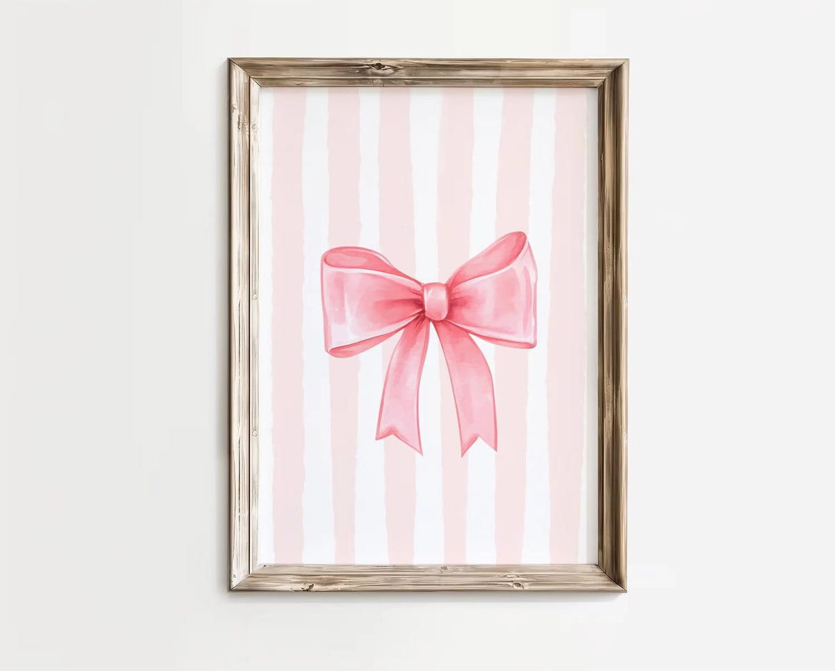 Pink Bow Canvas Art Print, French Pastel Coquette Wall Art