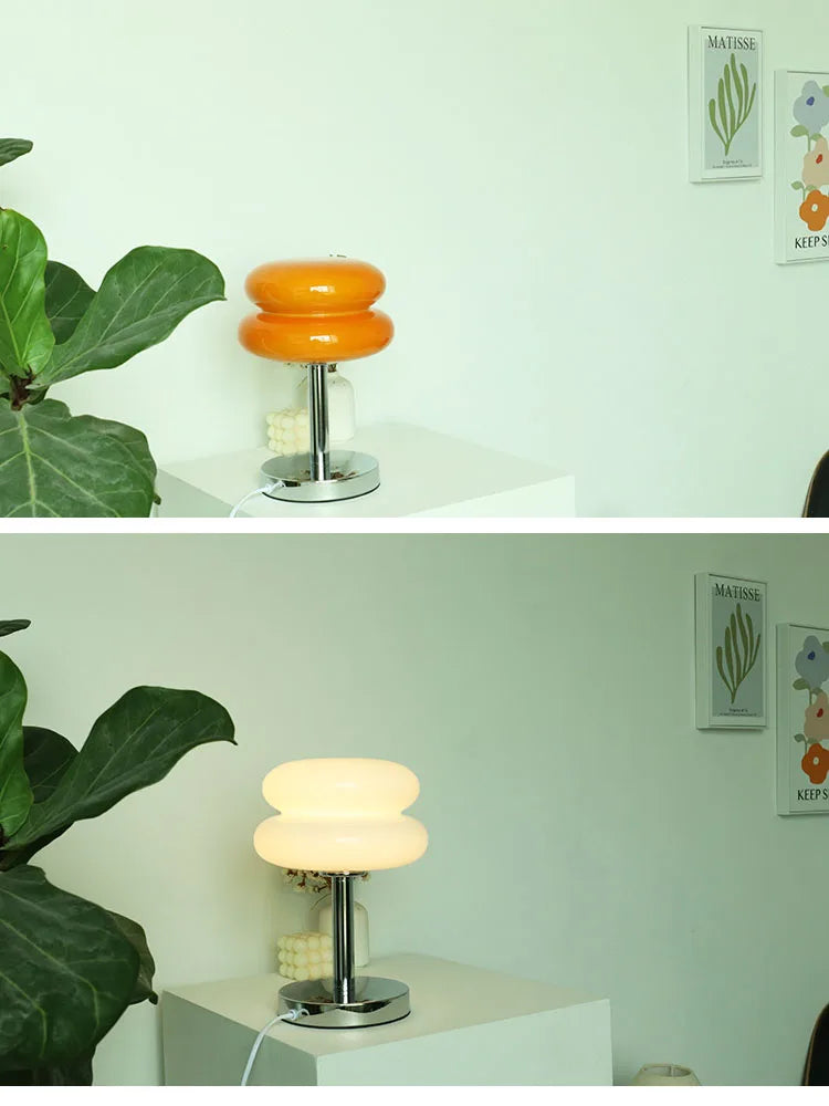 Macaron Glass Table Lamp, Pastel USB Bedside Lamp for Bedroom
