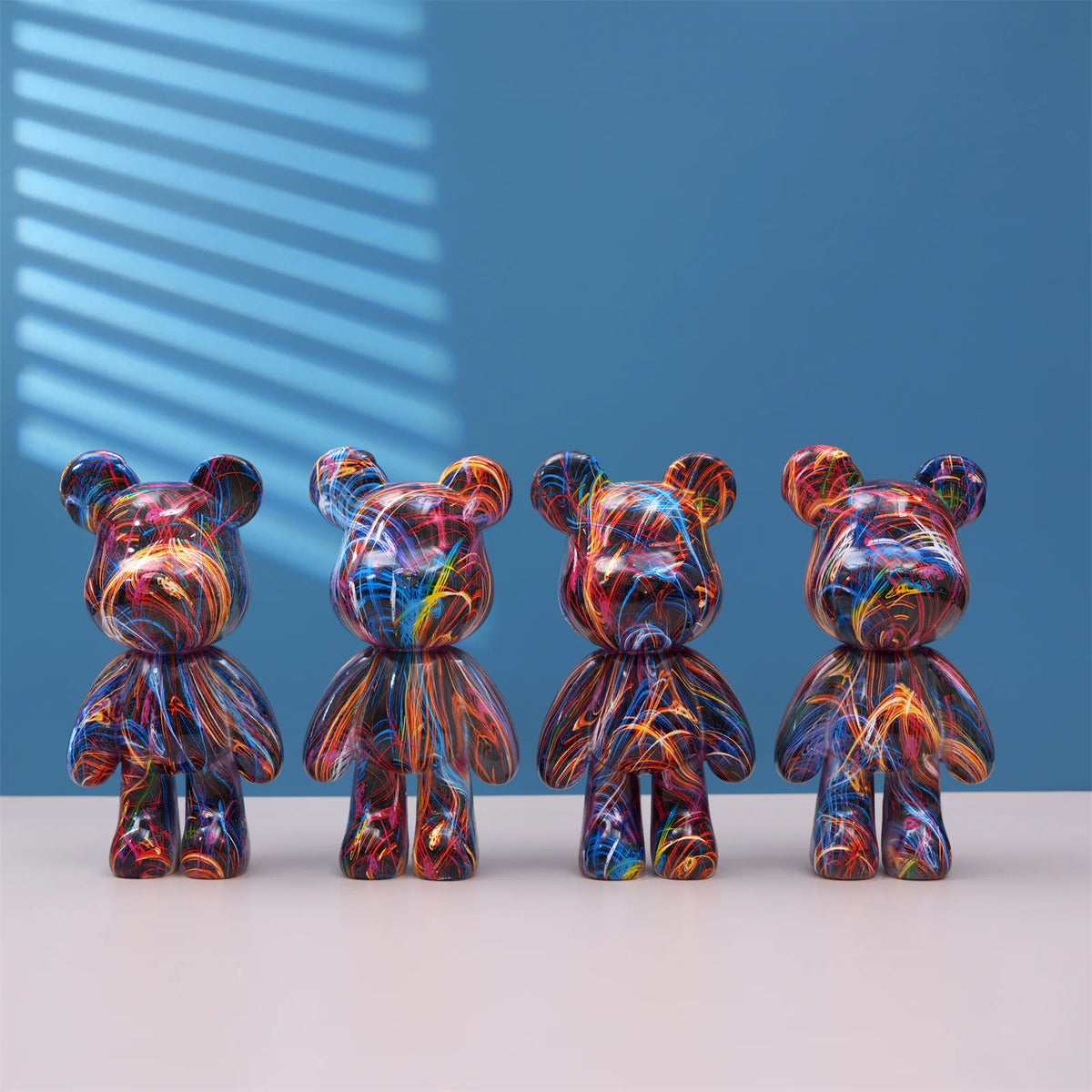 Fluid Bear Statue, Colorful Graffiti Resin Sculpture, 8 Inch