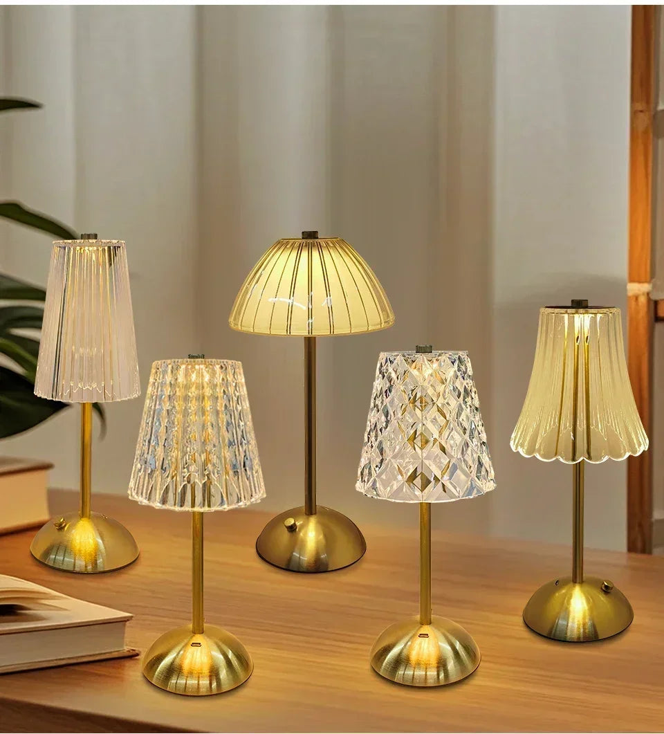 Crystal Touch Table Lamp, USB Rechargeable