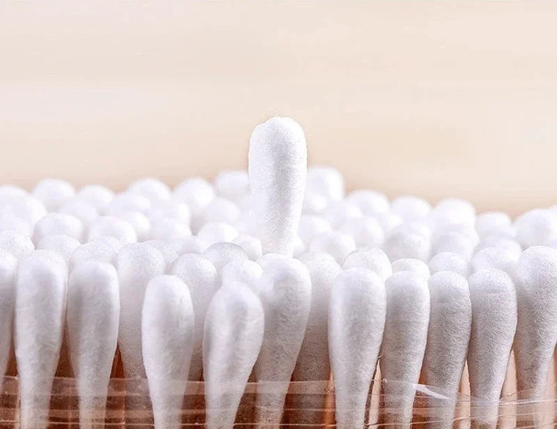 Cotton Swab Holder, Clear Storage Box with Bamboo Lid