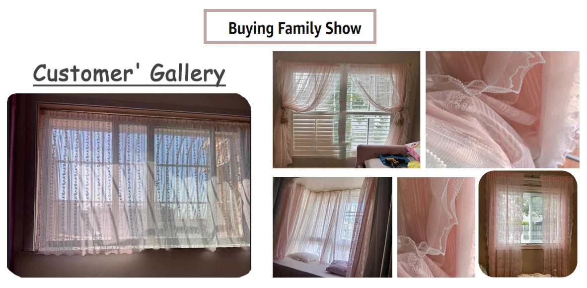 Pink Striped Rose Lace Sheer Curtain Panel