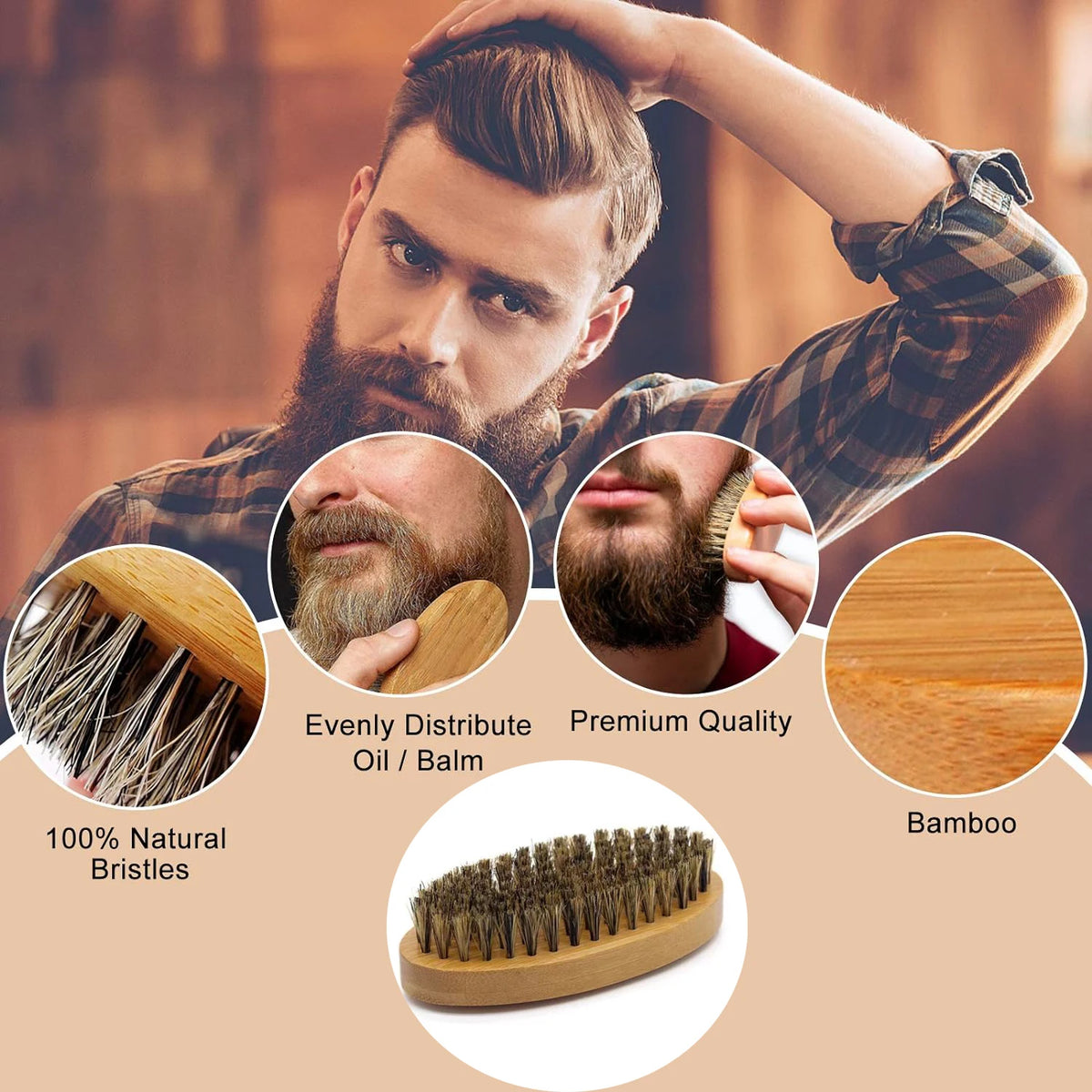 Men's Boar Bristle Beard Brush, Comb and Scissors Set