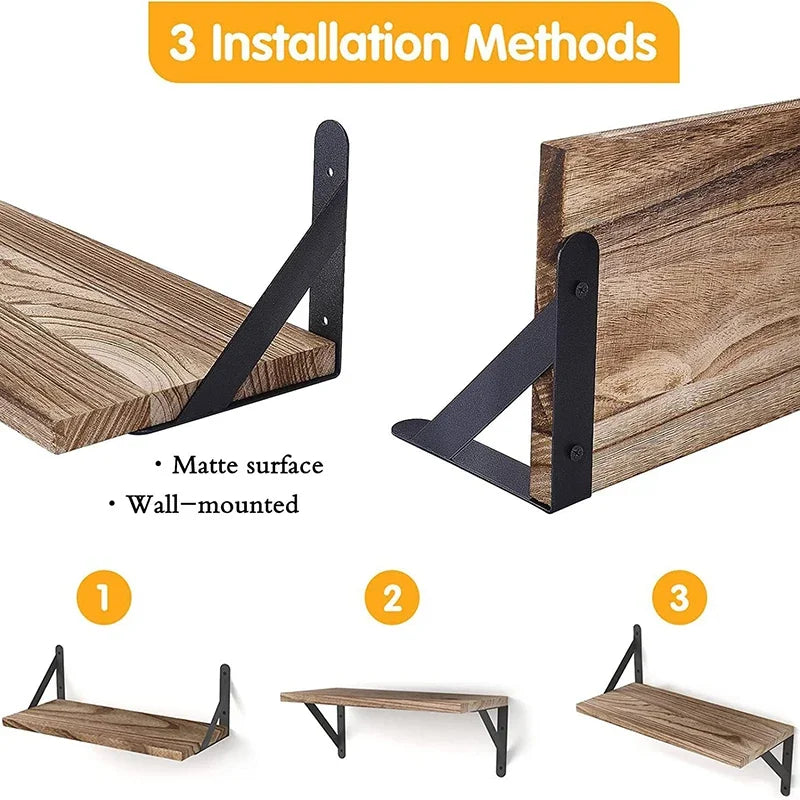 Wooden Floating Wall Shelf with Metal Frame