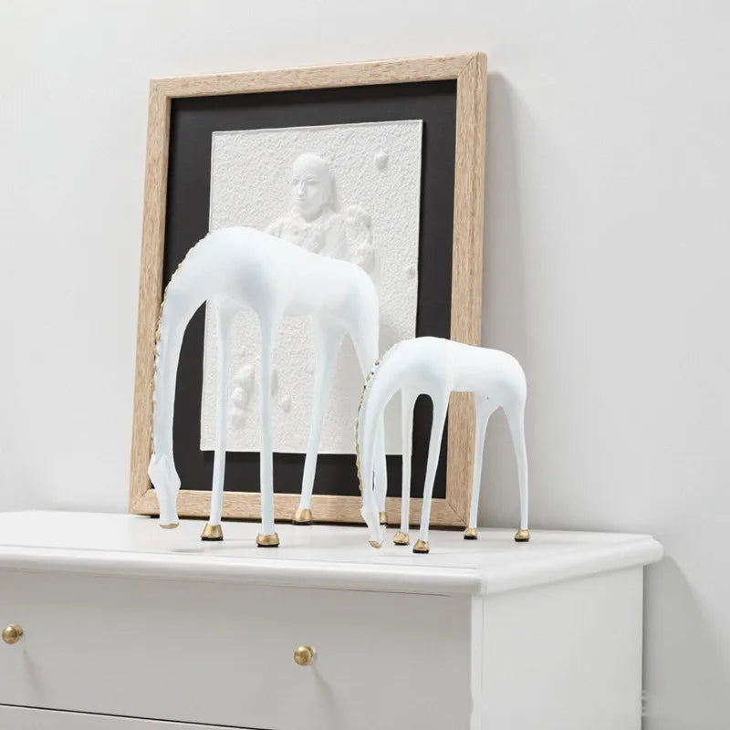 Black Cast Iron Abstract Horse and Deer Statue
