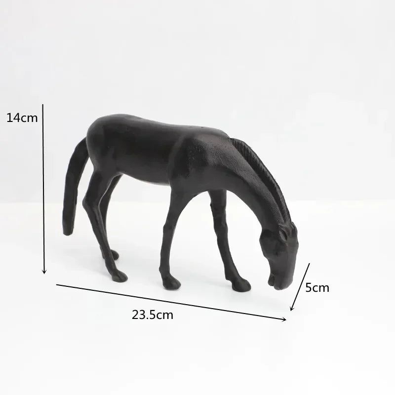 Black Cast Iron Abstract Horse and Deer Statue