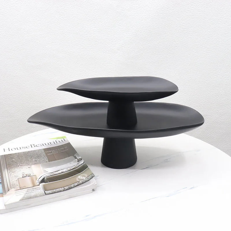Pedestal Fruit Tray, Modern Resin Footed Dish, White or Black
