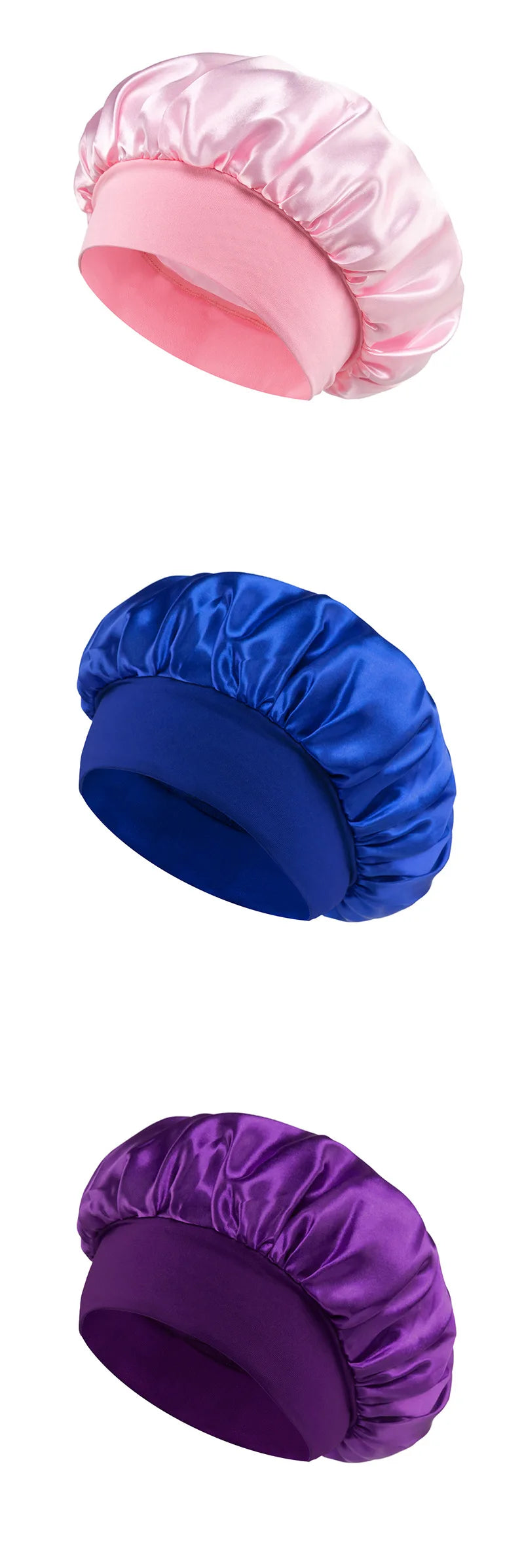 Wide-Brim Satin Hair Bonnet with Elastic Band