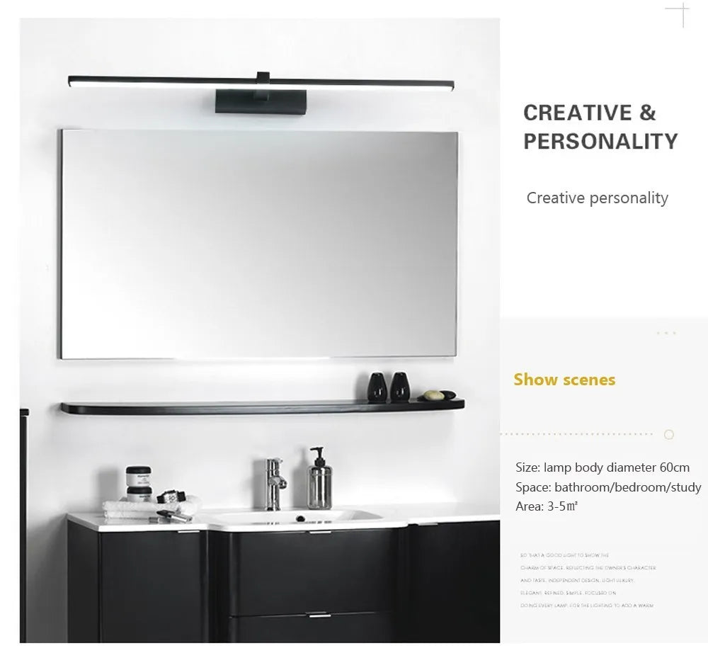 LED Mirror Wall Light, Modern Bathroom Vanity Lamp, 40 or 60 cm