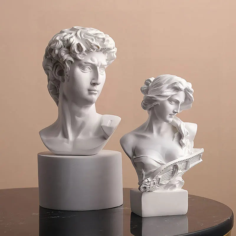 Mini David Bust Statue, White Resin Michelangelo Replica