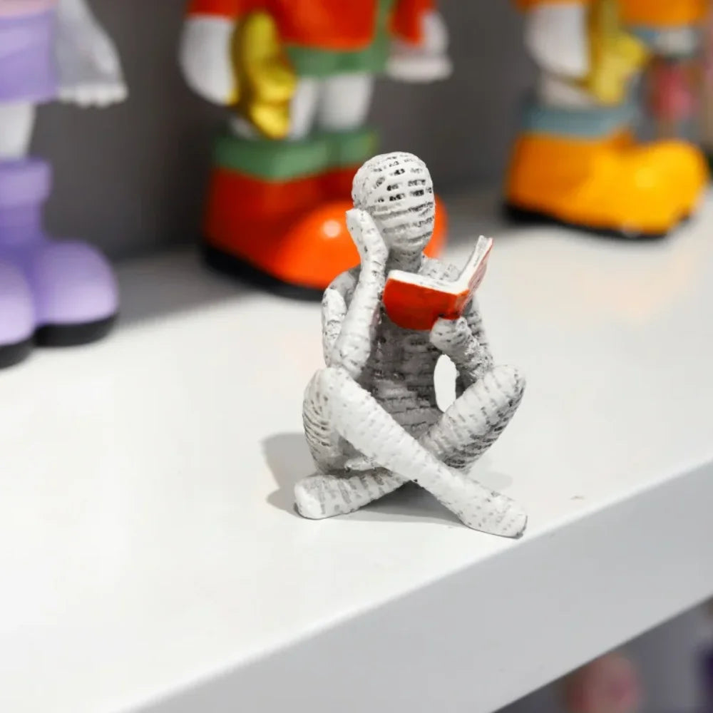 Reading Woman Resin Sculpture, Abstract Bookshelf Figurine Decor