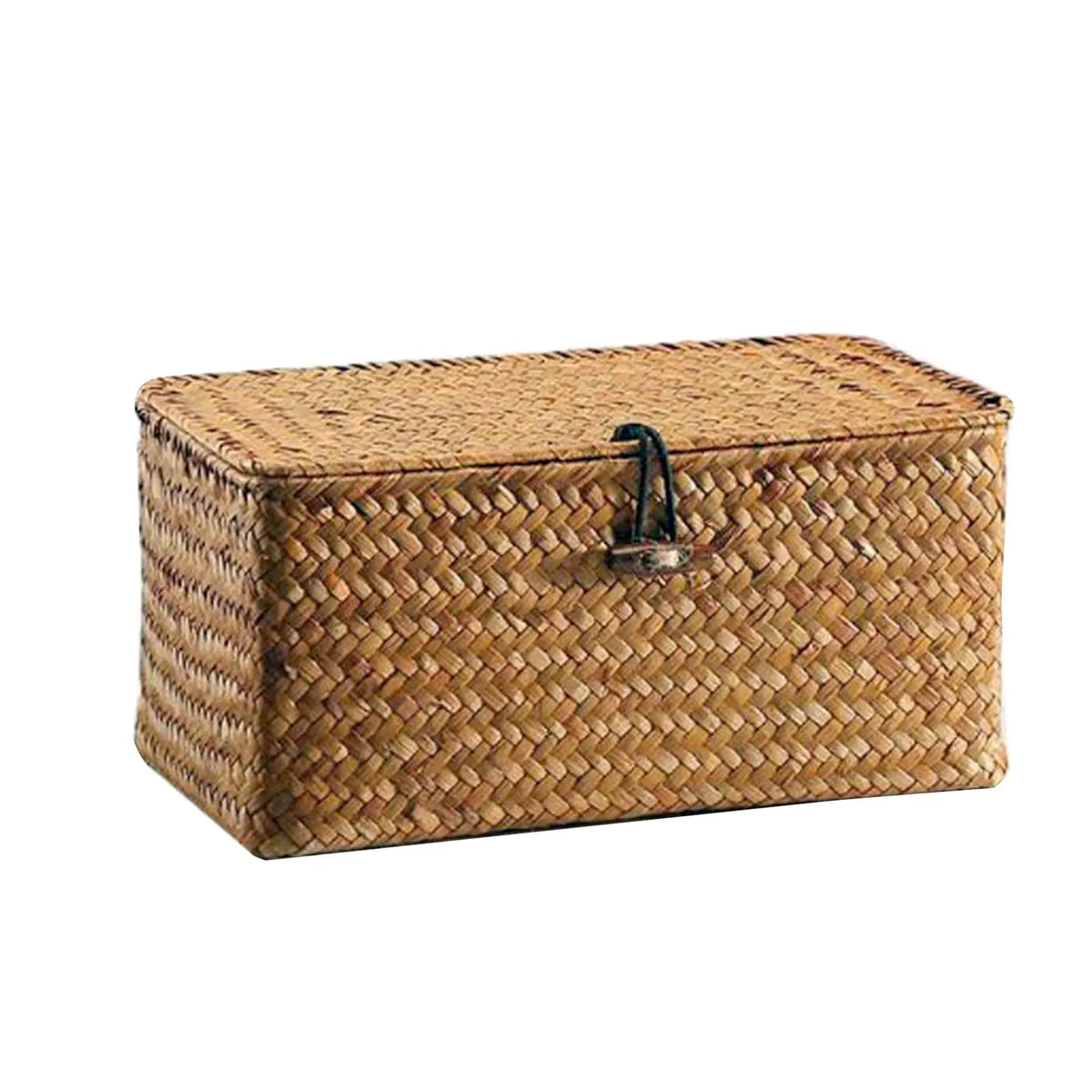Seagrass Storage Basket with Lid, Handwoven Lidded Organizer