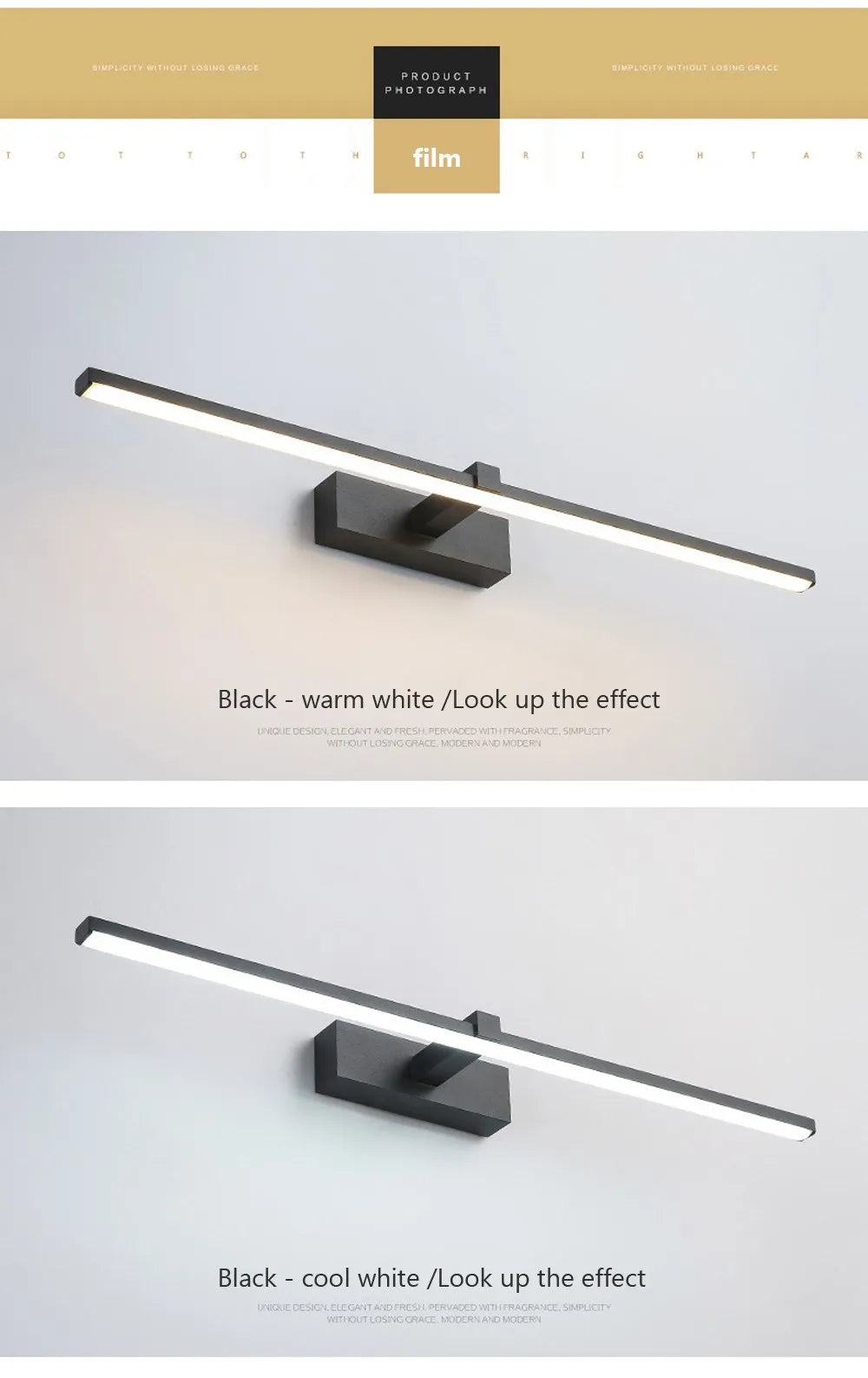 LED Mirror Wall Light, Modern Bathroom Vanity Lamp, 40 or 60 cm