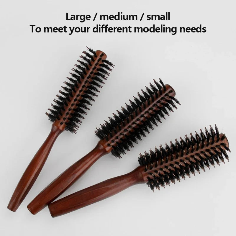 Boar Bristle Round Brush with Wooden Handle