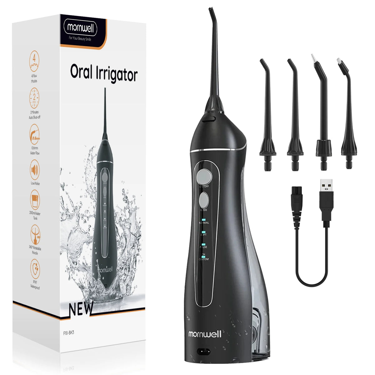 Cordless Rechargeable Water Flosser with 4 Nozzles