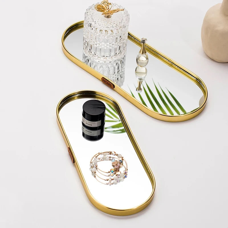 Gold Mirror Tray, Rectangular or Oval Glass Vanity Tray
