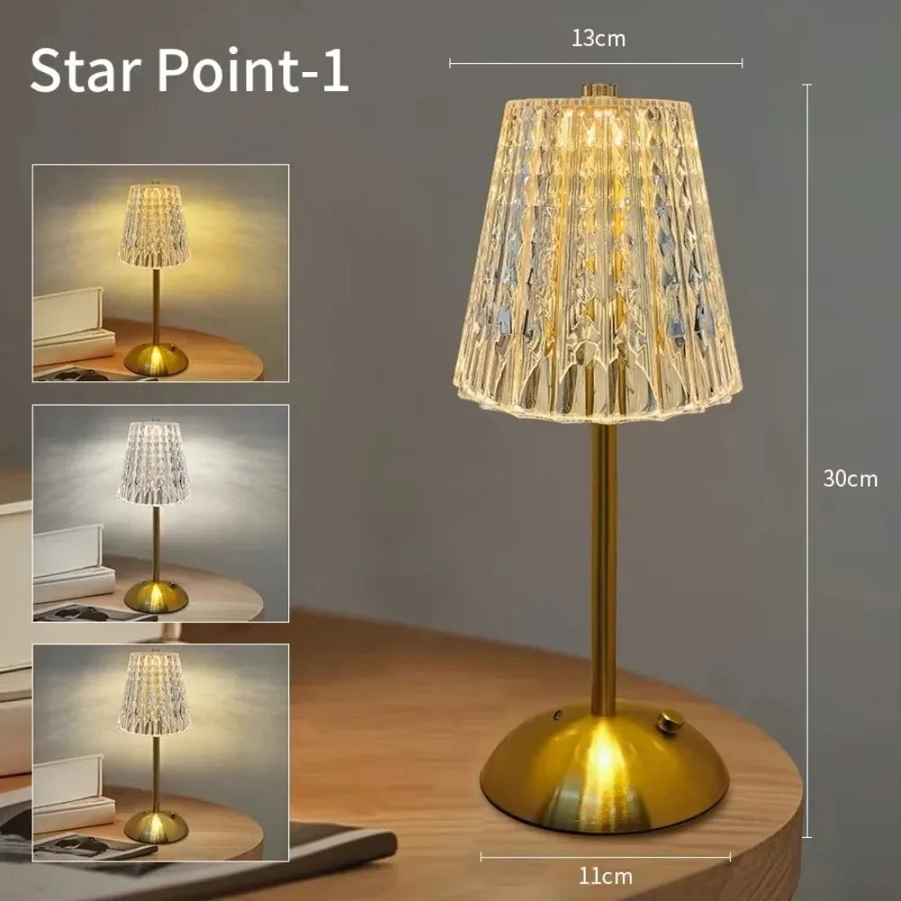 Crystal Touch Table Lamp, USB Rechargeable