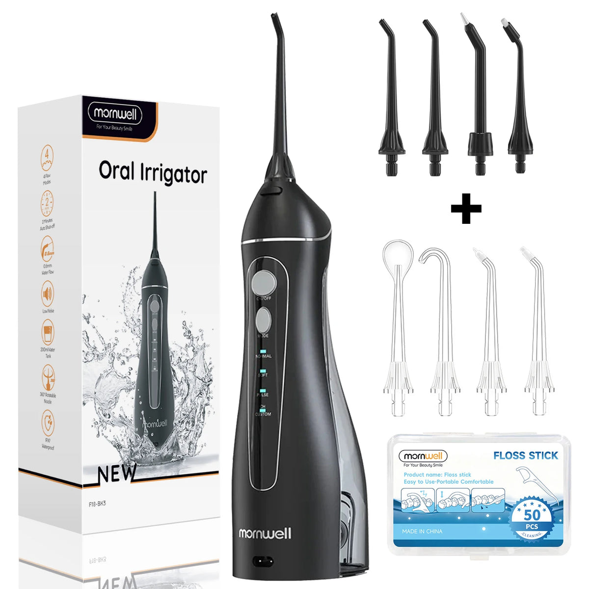 Cordless Rechargeable Water Flosser with 4 Nozzles