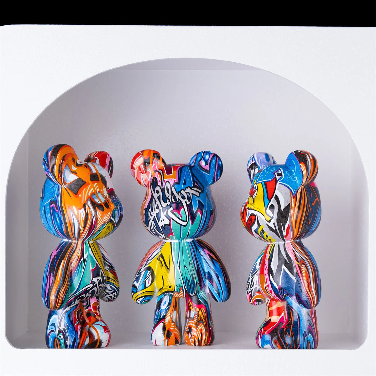Fluid Bear Statue, Colorful Graffiti Resin Sculpture, 8 Inch