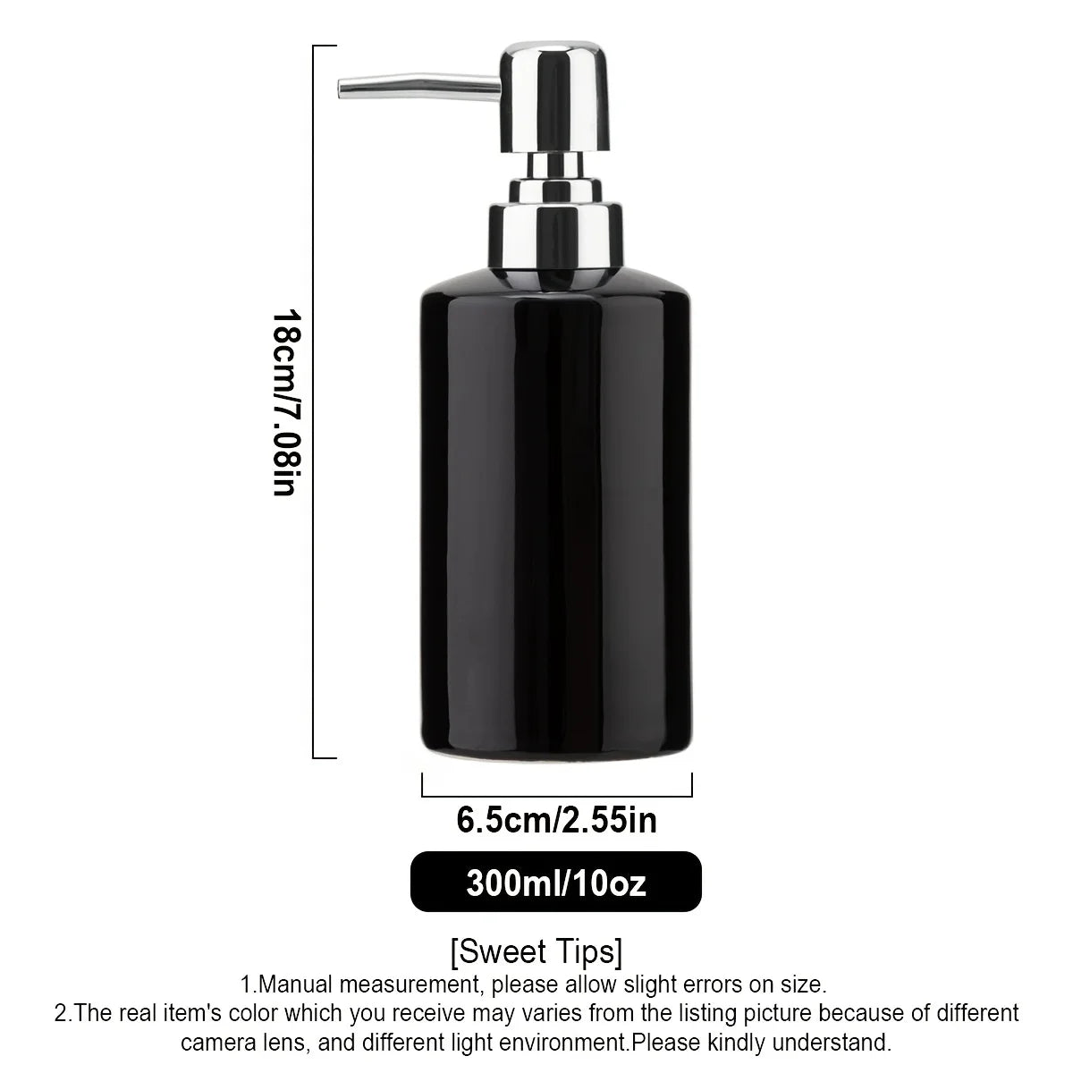 Ceramic Soap Dispenser, Glossy 10 oz Refillable Pump Bottle
