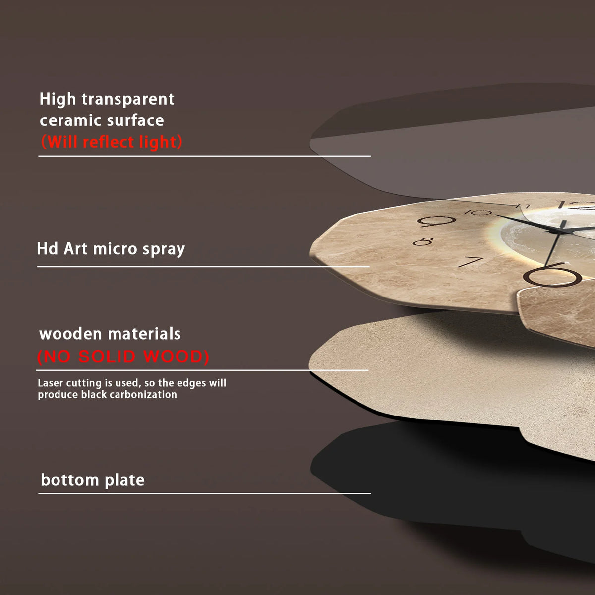 Moon Wall Clock, Silent Wooden Minimalist Clock, 12 to 16 Inch