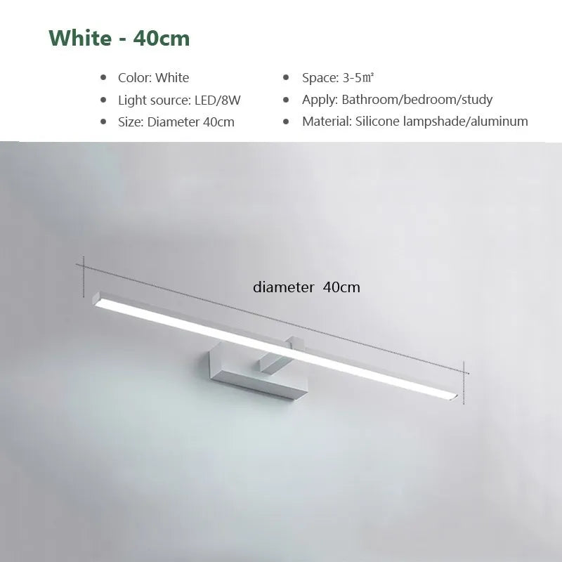 LED Mirror Wall Light, Modern Bathroom Vanity Lamp, 40 or 60 cm