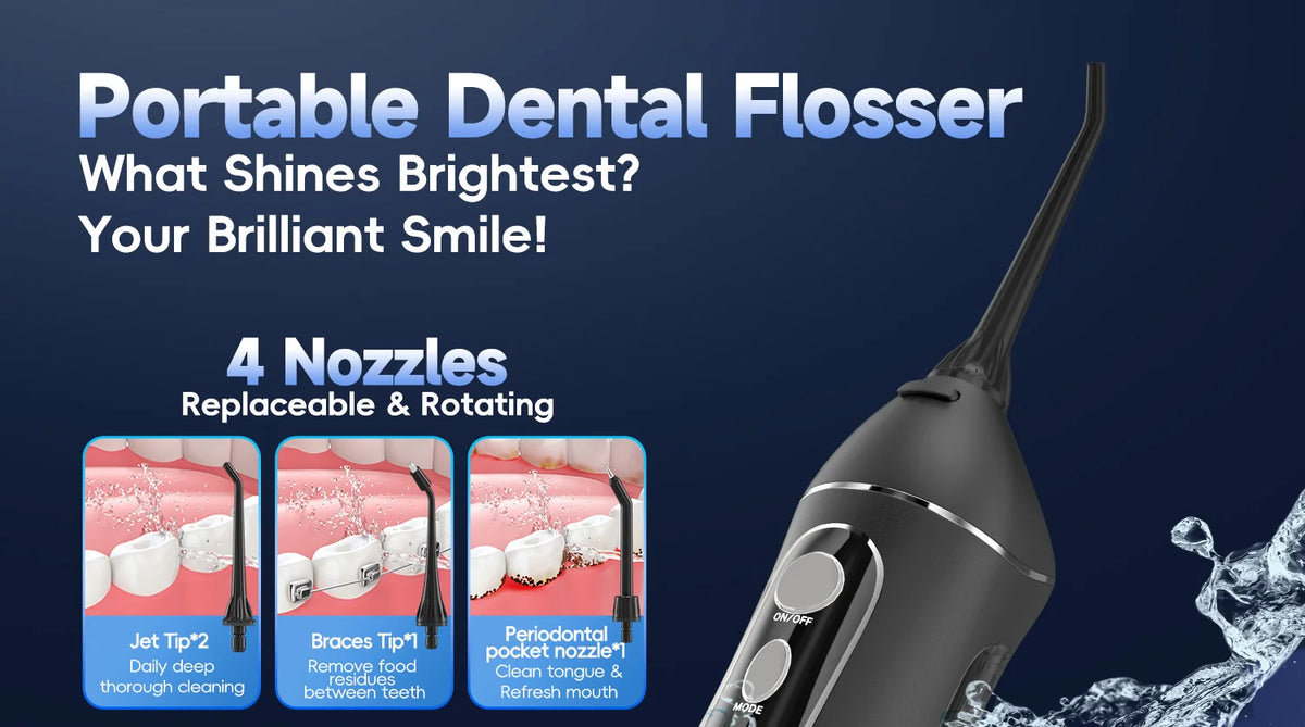 Cordless Rechargeable Water Flosser with 4 Nozzles