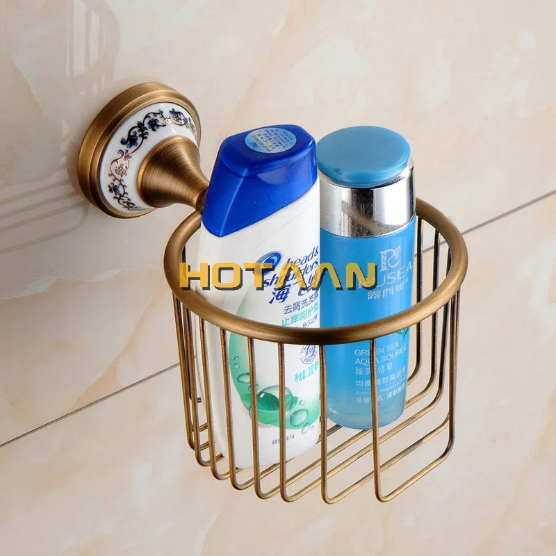 Antique Brass and Ceramic Bathroom Set, 19 Pieces