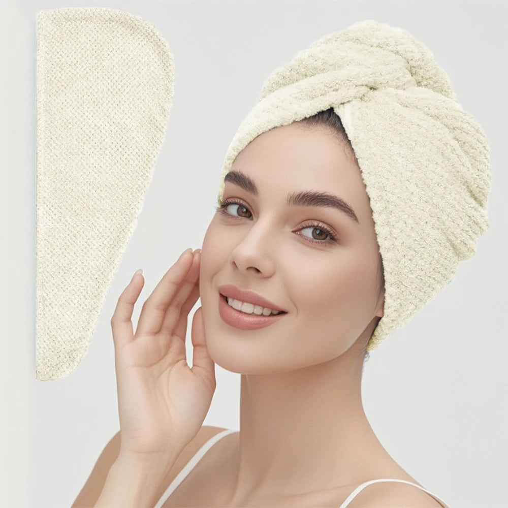Hair Towel Wrap, Textured Quick Dry Button Hair Turban