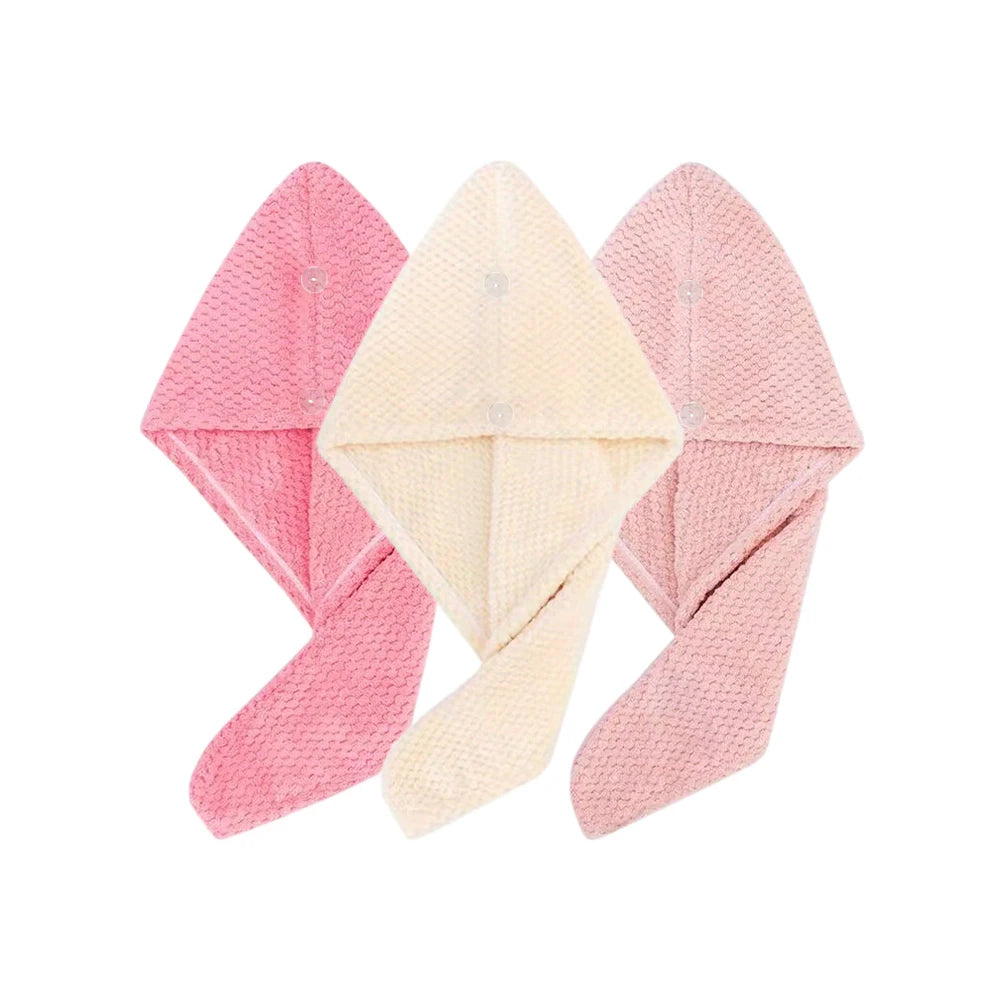 Hair Towel Wrap, Textured Quick Dry Button Hair Turban