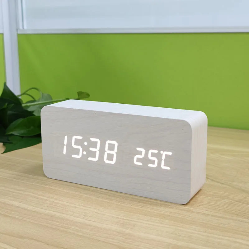 Wooden Digital Alarm Clock with Temperature