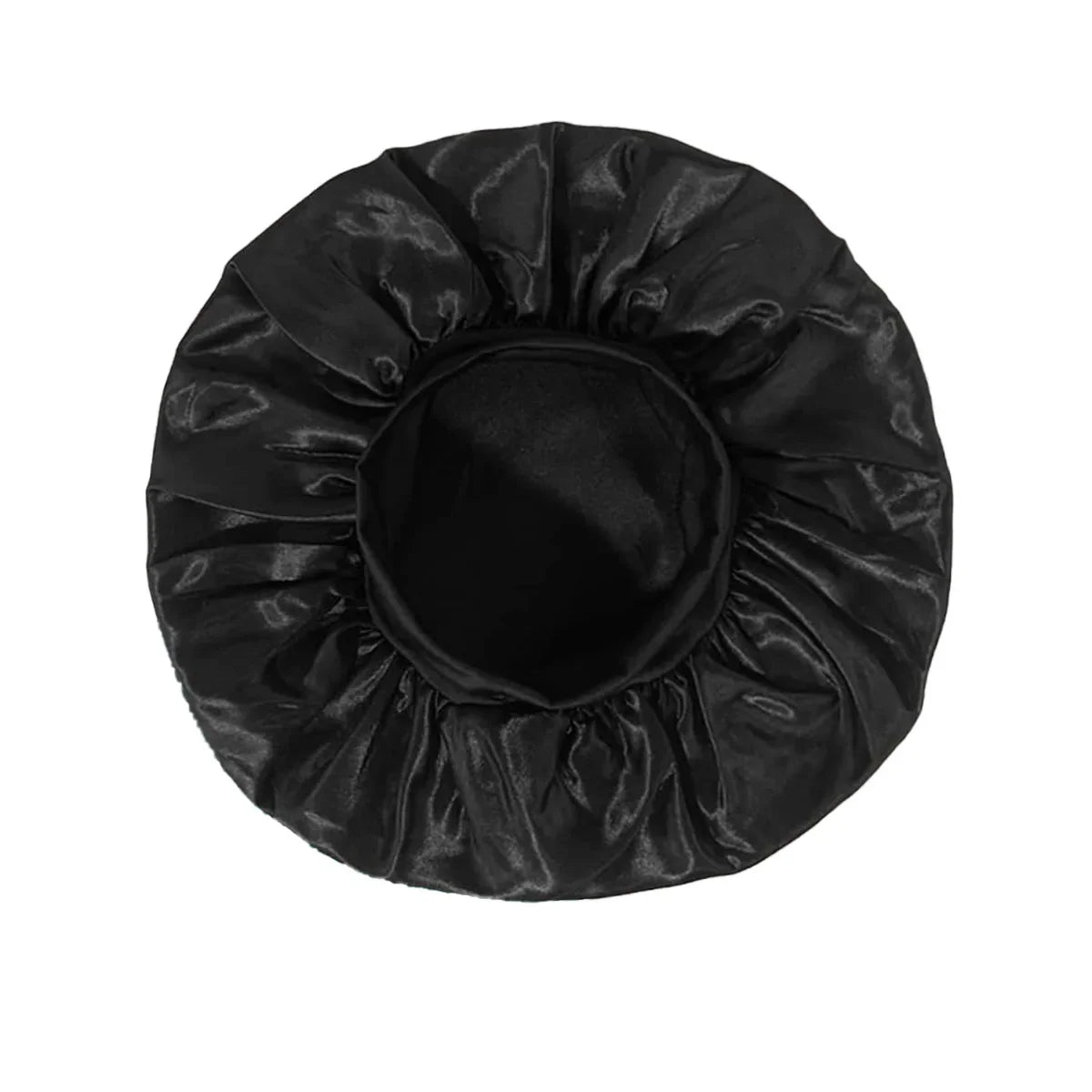 Wide-Brim Satin Hair Bonnet with Elastic Band