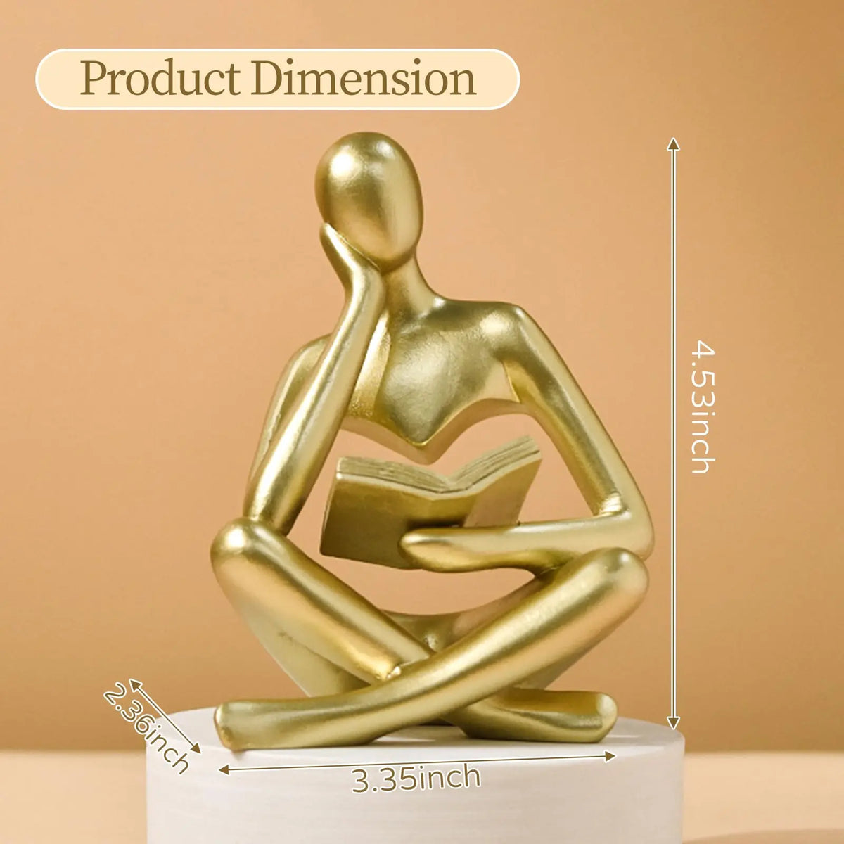 Reading Thinker Bookshelf Statue, Abstract Resin Book Lover Decor