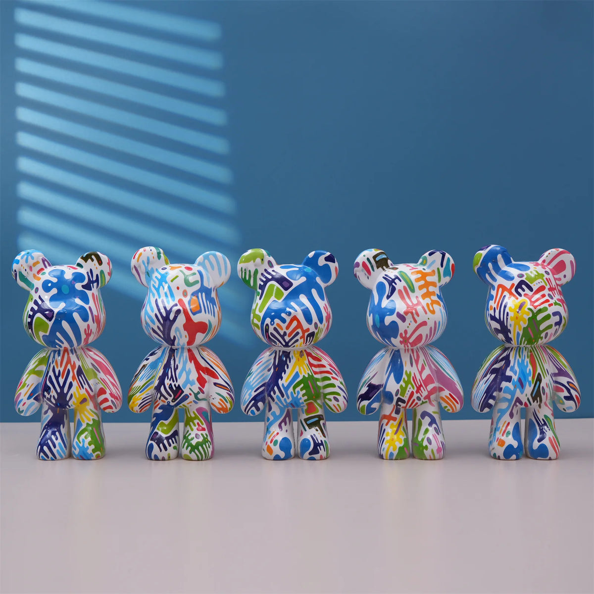 Fluid Bear Statue, Colorful Graffiti Resin Sculpture, 8 Inch
