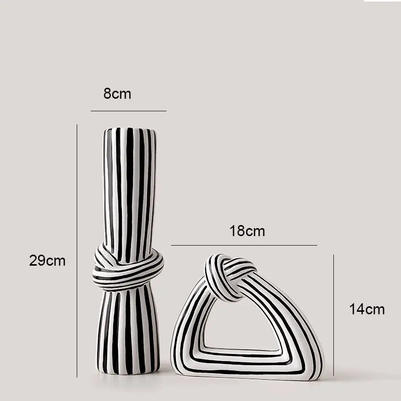 Black and White Striped Knot Ceramic Vase