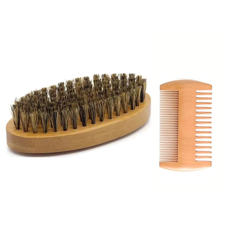 Men's Boar Bristle Beard Brush, Comb and Scissors Set