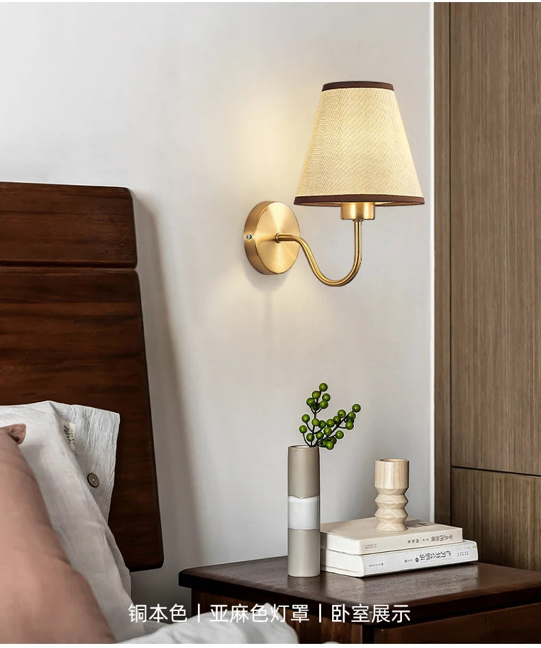 Nordic Fabric Wall Lamp, Iron Bedside Sconce with Cloth Shade, E27